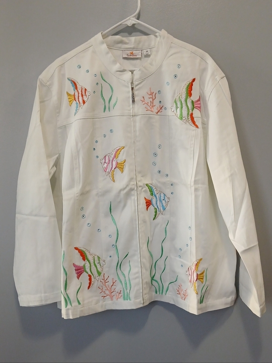 Quacker Factory Jackets & Blazers - Quacker Factory Ocean Fishy Lightweight Jacket Womens 3X NWOT Grannycore Sailing